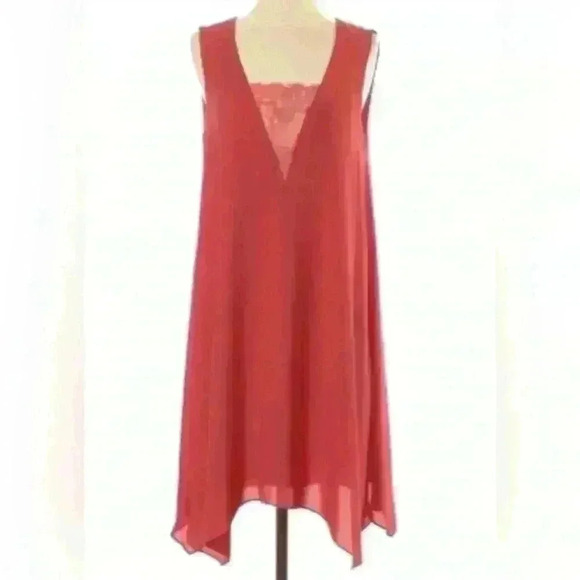 BCBGMaxazria Alie Red Sleeveless A Line Dress With Lace Insert - Picture 2 of 7